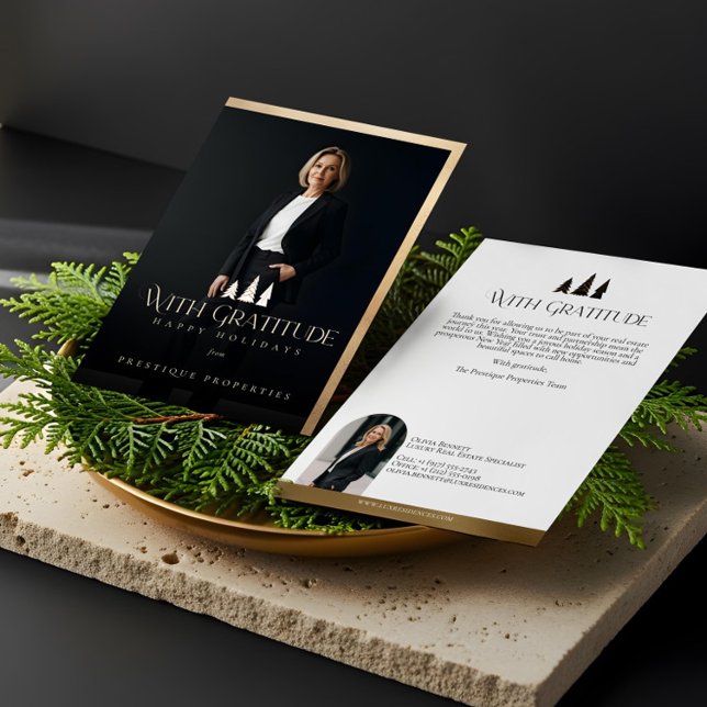 Tarjeta Festiva Elegant Luxury Real Estate Modern Gold Black Happy (Elegant Luxury Real Estate Modern Gold Black Happy Holiday Card)