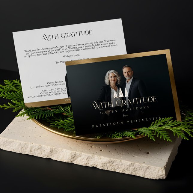 Tarjeta Festiva Elegant Luxury Real Estate Modern Gold Black Happy (Elegant Luxury Real Estate Modern Gold Black Happy Holiday Card)