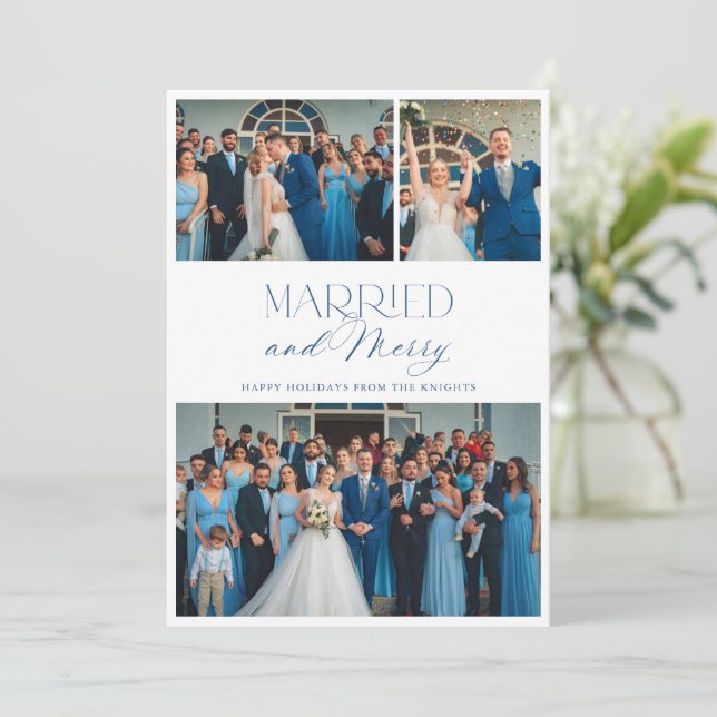 Tarjeta Festiva Elegant Married and Merry 3 Photo Collage (Anverso de pie)