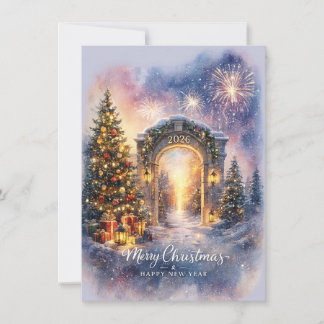 Tarjeta Festiva Elegant Merry Christmas 2026 Winter Gateway Scene