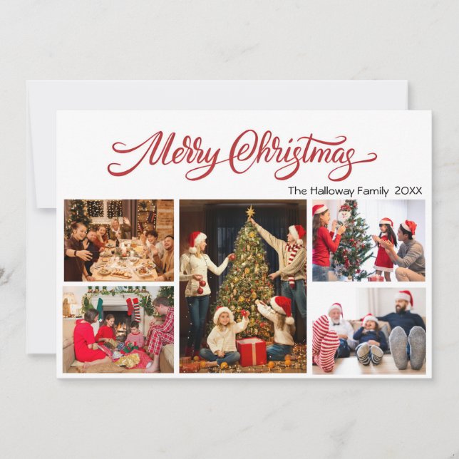 Tarjeta Festiva Elegant Merry Christmas 5 photos Holiday Card (Anverso)