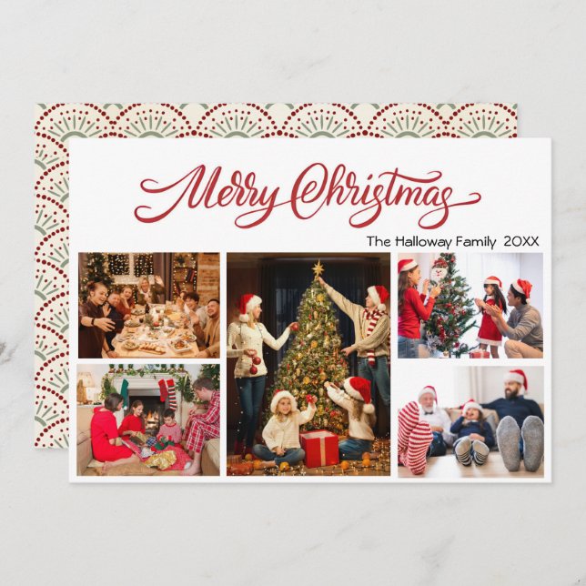 Tarjeta Festiva Elegant Merry Christmas 5 photos Holiday Card (Anverso / Reverso)