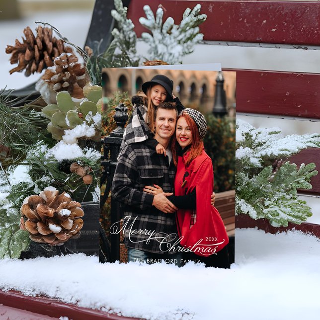 Tarjeta Festiva Elegant Merry Christmas Calligraphy 1-Photo (Subido por el creador)