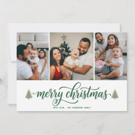 Tarjeta Festiva Elegant Merry Christmas Family 3 Photos Flat Card