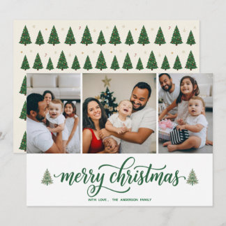 Tarjeta Festiva Elegant Merry Christmas Family 3 Photos Flat Card