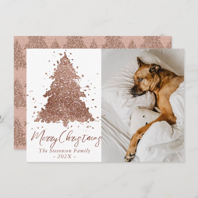 Tarjeta Festiva Elegant Merry Christmas | Glam Rose Gold Luxurious (Anverso / Reverso)