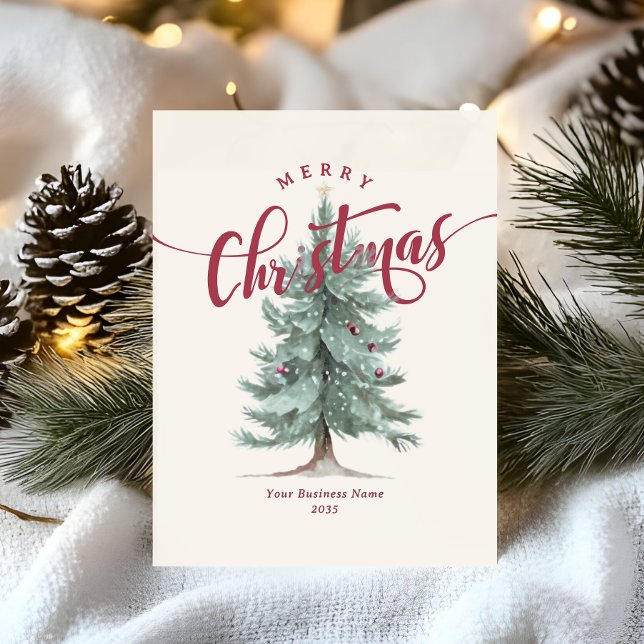 Tarjeta Festiva Elegant Merry Christmas Tree Script Business Logo (Subido por el creador)