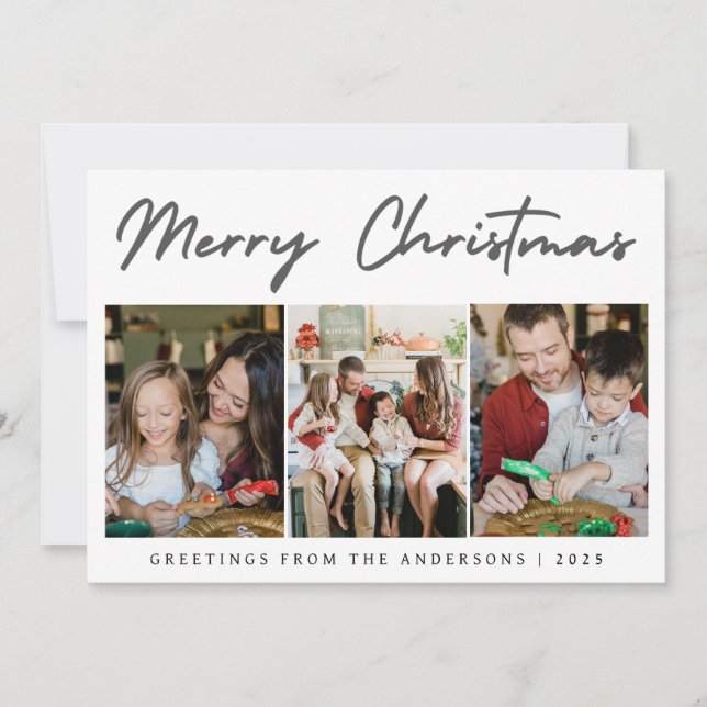 Tarjeta Festiva Elegant Minimal Christmas | Modern Family 3 Photo  (Anverso)