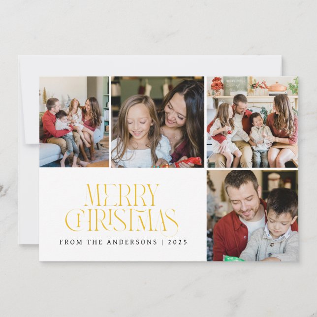 Tarjeta Festiva Elegant Minimal Christmas | Modern Family 4 Photo  (Anverso)