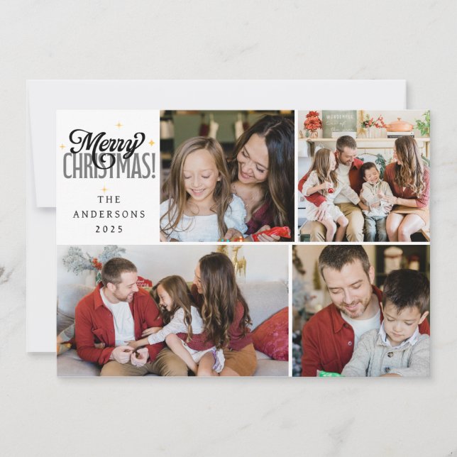 Tarjeta Festiva Elegant Minimal Christmas | Modern Family 4 Photo  (Anverso)