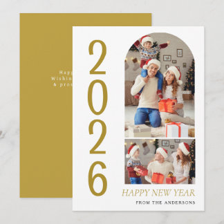 Tarjeta Festiva Elegant Minimal Happy New Year Family 2 Photo