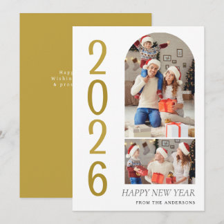 Tarjeta Festiva Elegant Minimal Happy New Year Family 2 Photo