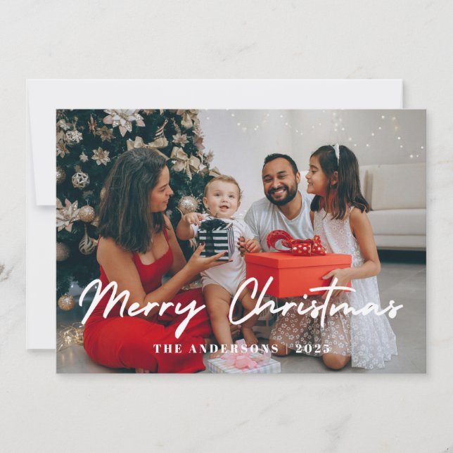 Tarjeta Festiva Elegant Minimalist Christmas | Modern Family Photo (Anverso)