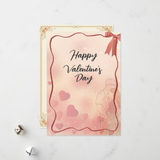Tarjeta Festiva Elegant Minimalist Couple Line Art Happy Valentine