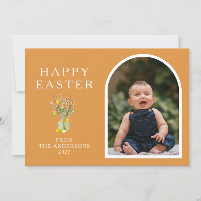 Tarjeta Festiva Elegant Minimalist Easter Egg Branch Photo (Anverso)