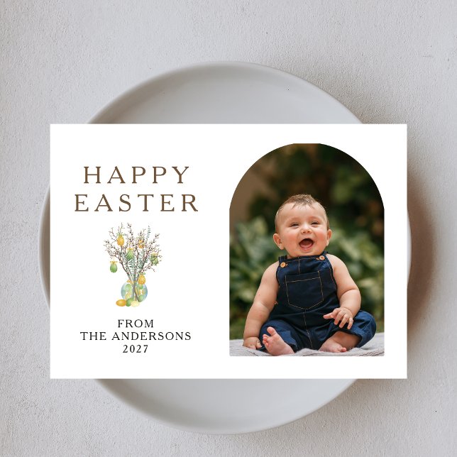 Tarjeta Festiva Elegant Minimalist Easter Egg Branch Photo (Subido por el creador)