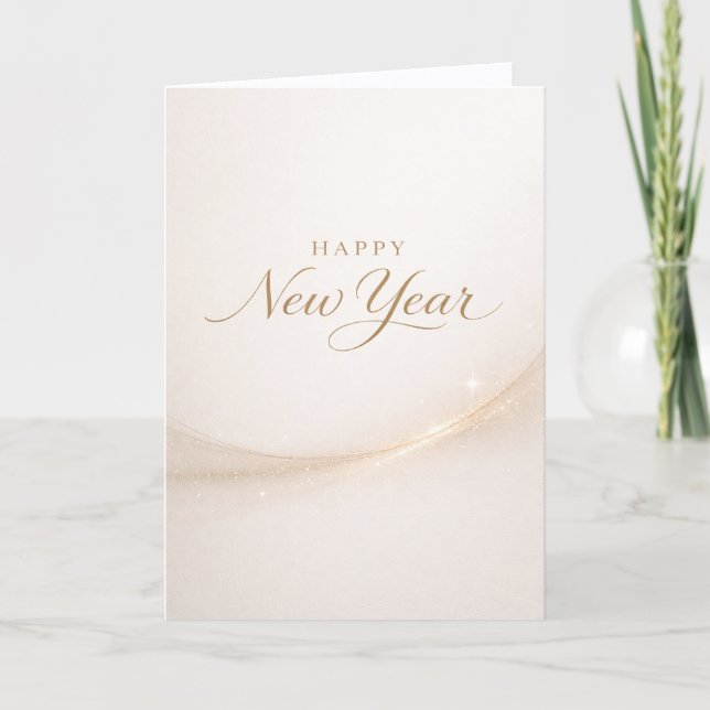 Tarjeta Festiva Elegant Minimalist Gold Script Happy New Year (Anverso)