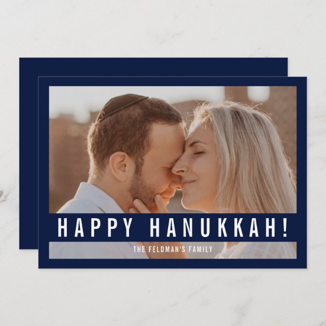 Tarjeta Festiva Elegant Minimalist Script Happy Hanukkah Photo  (Anverso / Reverso)