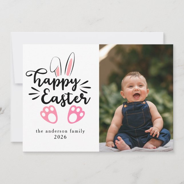 Tarjeta Festiva Elegant Modern Bunny Happy Easter Photo (Anverso)