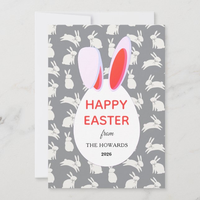 Tarjeta Festiva Elegant Modern Bunny Patterns Happy Easter Photo (Anverso)