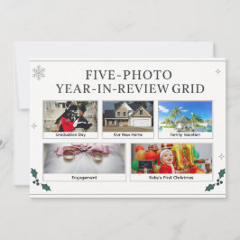 Tarjeta Festiva Elegant Modern Five Photo Year in Review Grid