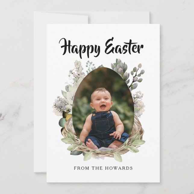 Tarjeta Festiva Elegant Modern Floral Easter | Happy Easter Photo (Anverso)