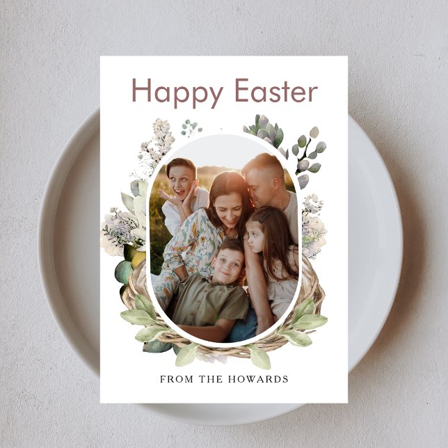 Tarjeta Festiva Elegant Modern Floral Easter | Happy Easter Photo (Subido por el creador)