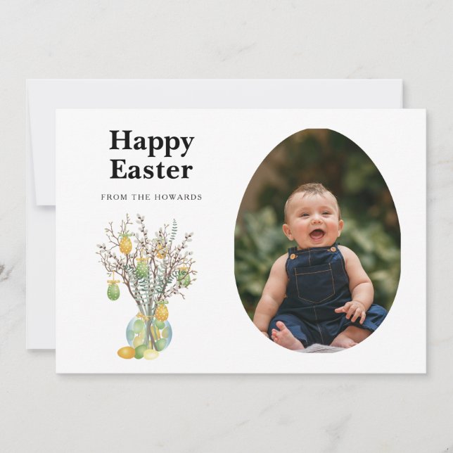 Tarjeta Festiva Elegant Modern Floral Easter | Happy Easter Photo (Anverso)