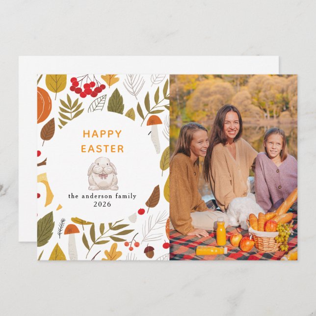 Tarjeta Festiva Elegant Modern Floral & Eggs Happy Easter Photo (Anverso / Reverso)