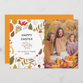 Tarjeta Festiva Elegant Modern Floral & Eggs Happy Easter Photo