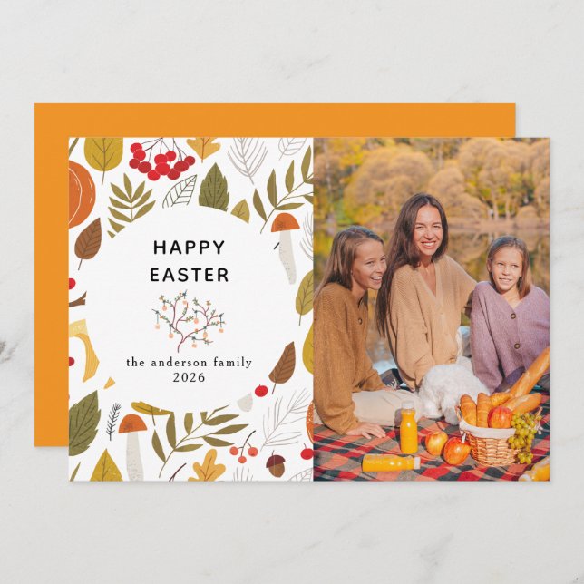 Tarjeta Festiva Elegant Modern Floral & Eggs Happy Easter Photo (Anverso / Reverso)