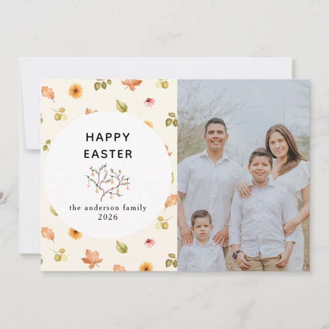 Tarjeta Festiva Elegant Modern Floral  Happy Easter Family Photo (Anverso)