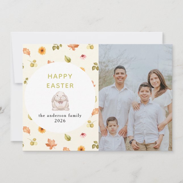 Tarjeta Festiva Elegant Modern Floral  Happy Easter Family Photo  (Anverso)