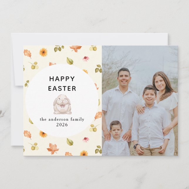 Tarjeta Festiva Elegant Modern Floral  Happy Easter Family Photo  (Anverso)