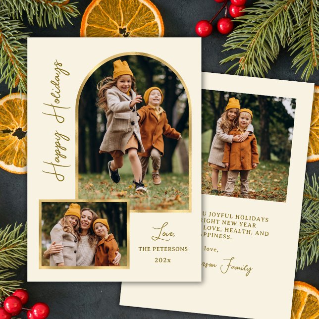 Tarjeta Festiva Elegant Modern Gold Arch 3 Photo Happy (Subido por el creador)