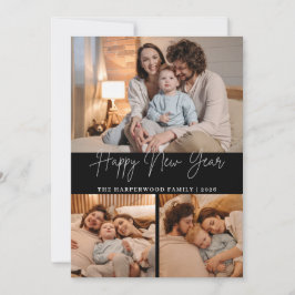 Tarjeta Festiva Elegant Modern Happy New Year Black 3 Collage