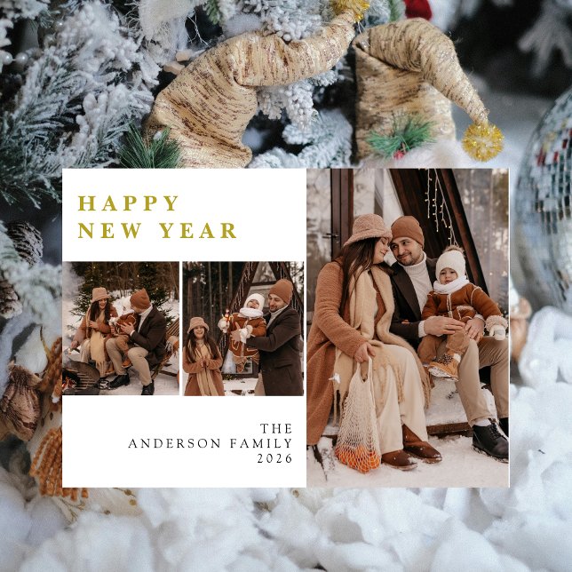 Tarjeta Festiva Elegant Modern Happy New Year Family 3 Photo  (Subido por el creador)
