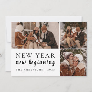 Tarjeta Festiva Elegant Modern Happy New Year Family 3 Photo 