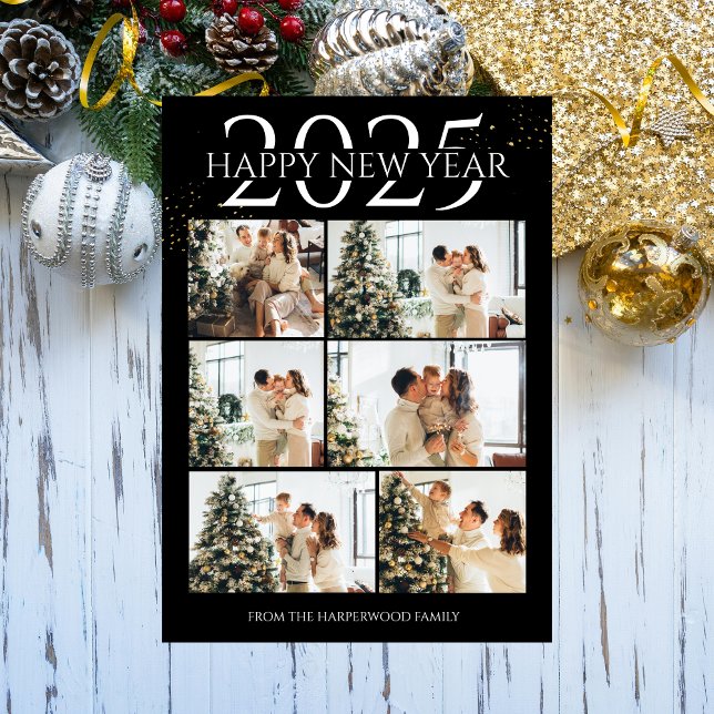 Tarjeta Festiva Elegant Modern Happy New Year Photo Collage (Subido por el creador)