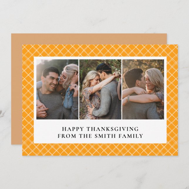 Tarjeta Festiva Elegant Modern Happy Thanksgiving Autumn 3 Photo (Anverso / Reverso)