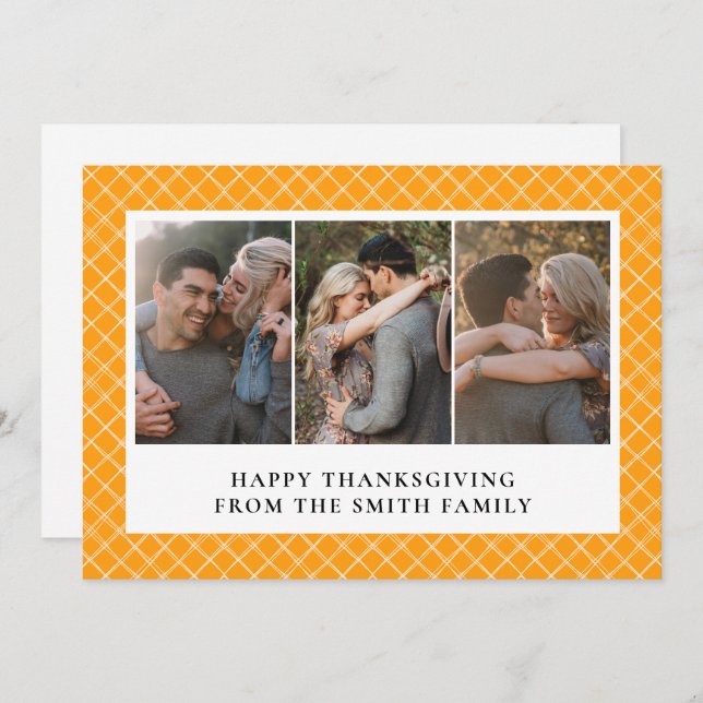 Tarjeta Festiva Elegant Modern Happy Thanksgiving Autumn 3 Photo (Anverso / Reverso)