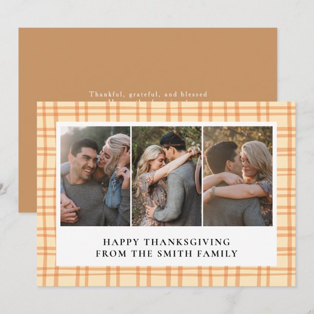 Tarjeta Festiva Elegant Modern Happy Thanksgiving Autumn 3 Photo (Anverso / Reverso)