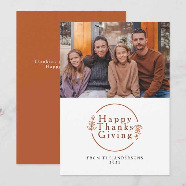 Tarjeta Festiva Elegant Modern Happy Thanksgiving Autumn Photo (Anverso / Reverso)