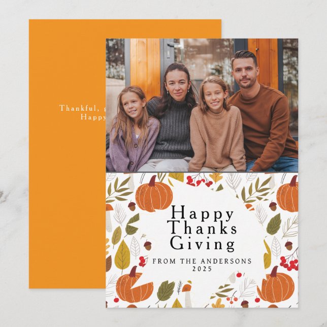 Tarjeta Festiva Elegant Modern Happy Thanksgiving Autumn Photo (Anverso / Reverso)