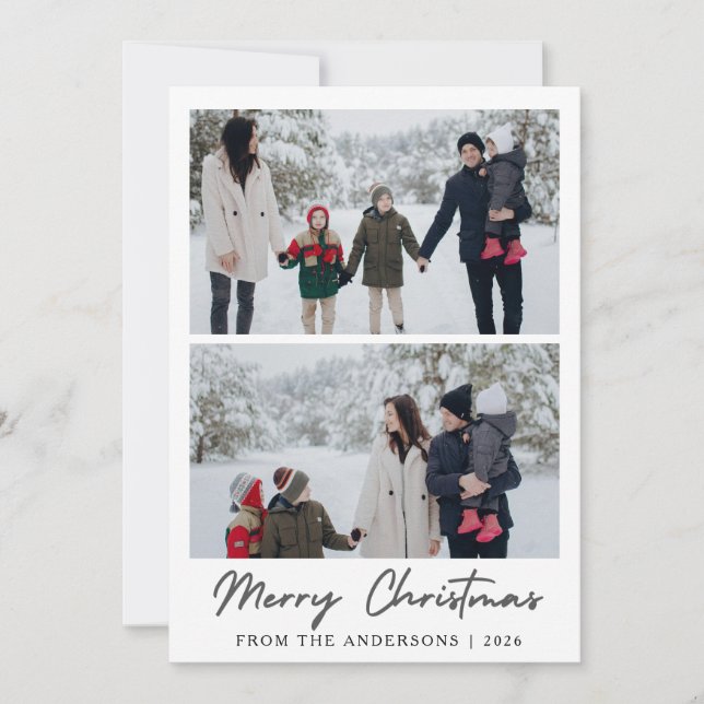 Tarjeta Festiva Elegant Modern Minimal Christmas Family 2 Photo (Anverso)