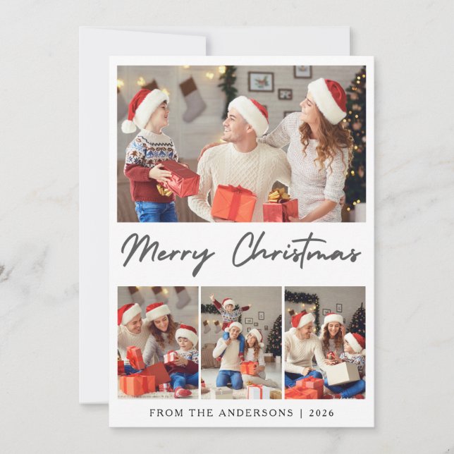 Tarjeta Festiva Elegant Modern Minimalist Christmas Family Photo (Anverso)