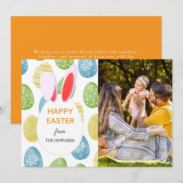 Tarjeta Festiva Elegant Modern Patterns Happy Easter Photo (Anverso / Reverso)