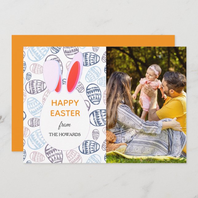 Tarjeta Festiva Elegant Modern Patterns Happy Easter Photo (Anverso / Reverso)