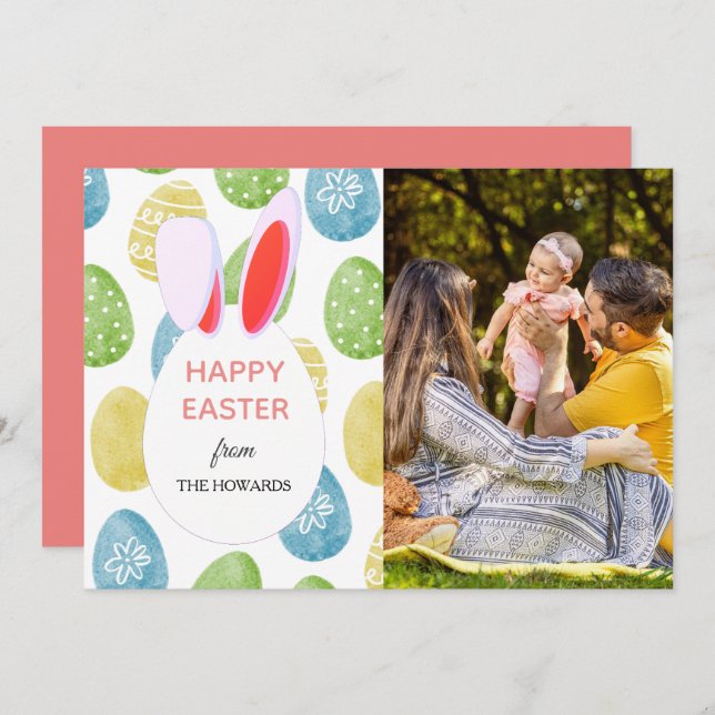 Tarjeta Festiva Elegant Modern Patterns Happy Easter Photo (Anverso / Reverso)