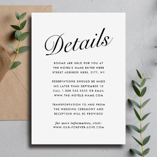 Tarjeta Festiva Elegant Modern Script Black White Guest Info. Card